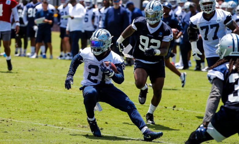 Zeke em ação no primeiro dia de treinos do Cowboys, seu foco esse ano é não sofrer fumbles.